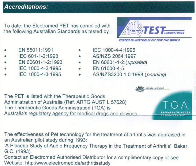 TGA Approval for PET unit made by Electromed