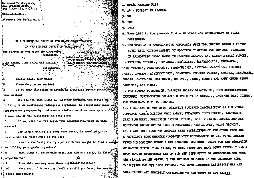 Questions to and Answers from Royal Raymond Rife in 1960